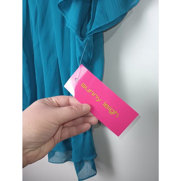 Sunny Leigh Teal Layered Blouse Flutter Sleeves NWT Women Size XL Gift - Picture 2 of 5